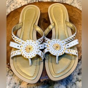 Unisa Leather Sandals White & Gold | Made in Brazil | Size 6. EUC